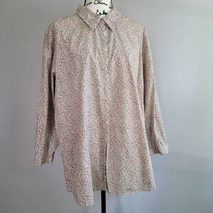 Vintage white stag 22/24W 100% cotton button up shirt micro floral print boho 70